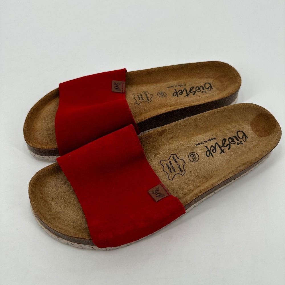 Biostep Red Suede Slide Sandals Womens 6.5 Spanish Cork Footbed Slip On Artisan